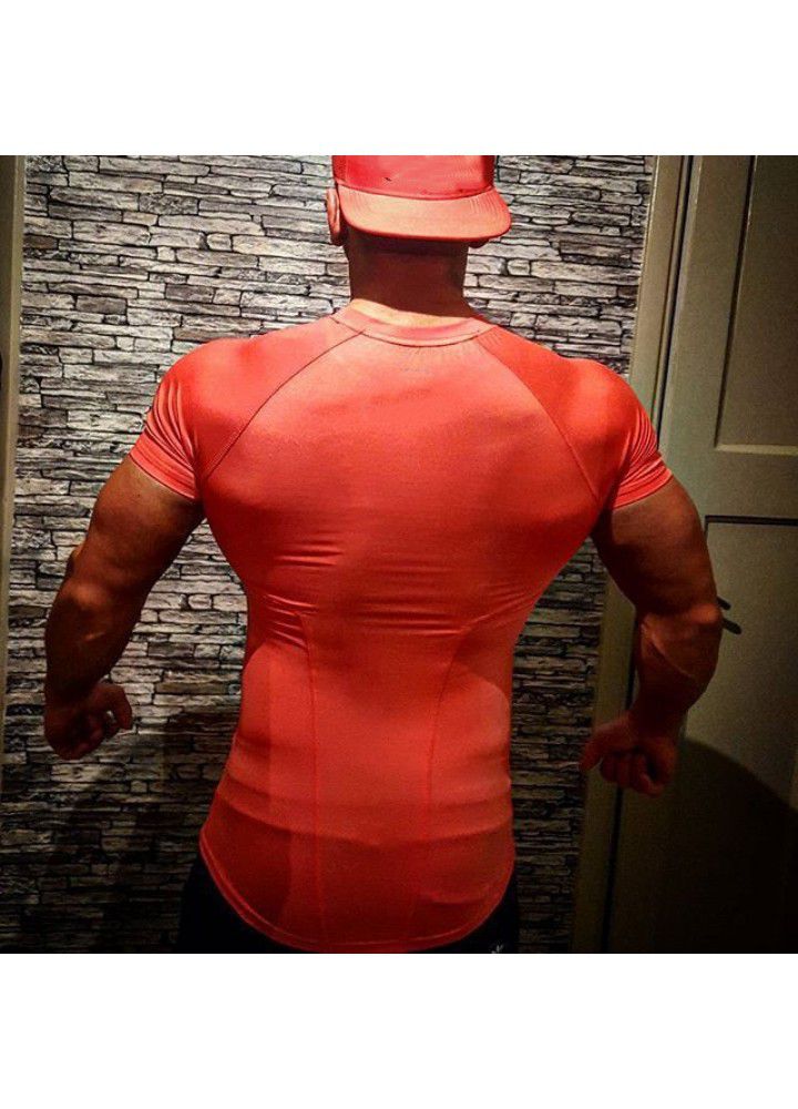 Cross border European and American men's running fitness quick drying T-shirt sports elastic short sleeve round neck men's tights