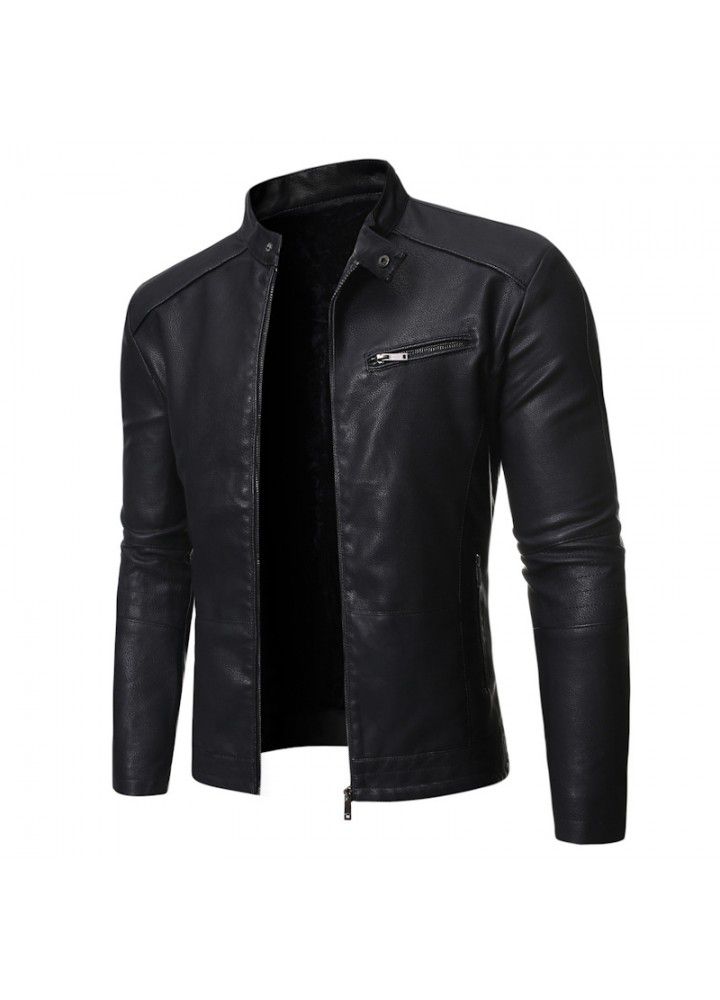 Cross border men's clothing autumn winter 2021 new men's Motorcycle Jacket stand collar versatile personality men's washing leather clothes