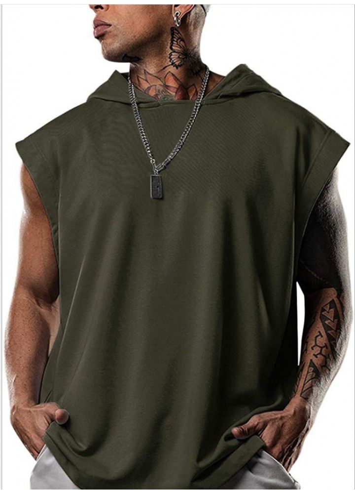 2021 Amazon new men's casual Pullover sports leisure European and American fashion sleeveless Hooded Vest