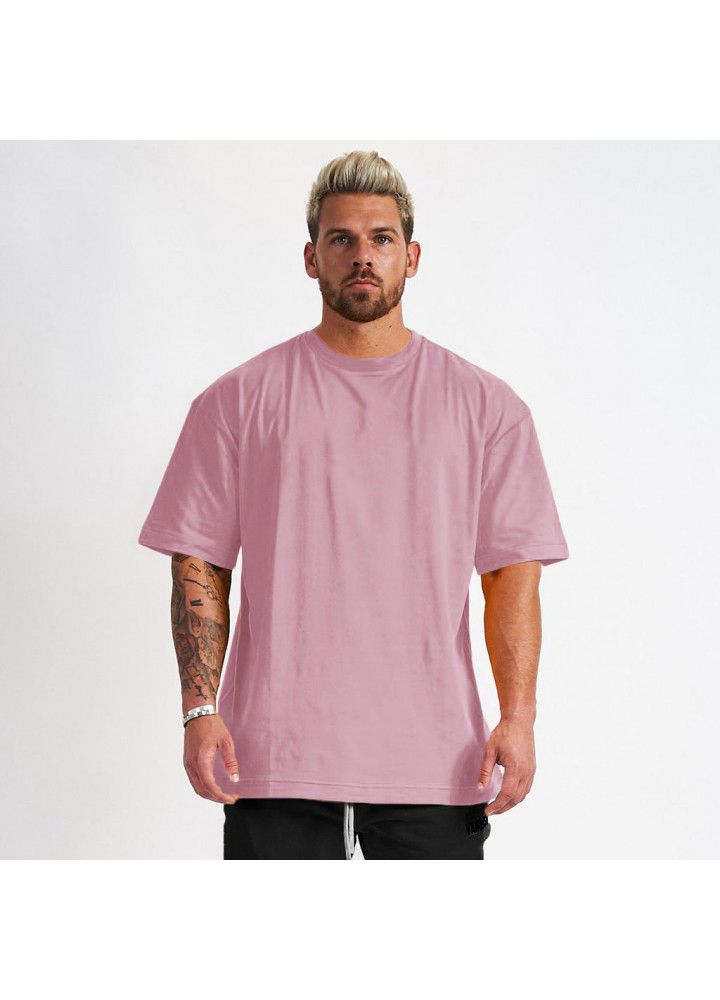 European and American hip hop style short sleeve sports fitness large t-shirt men's running leisure cotton exercise suit