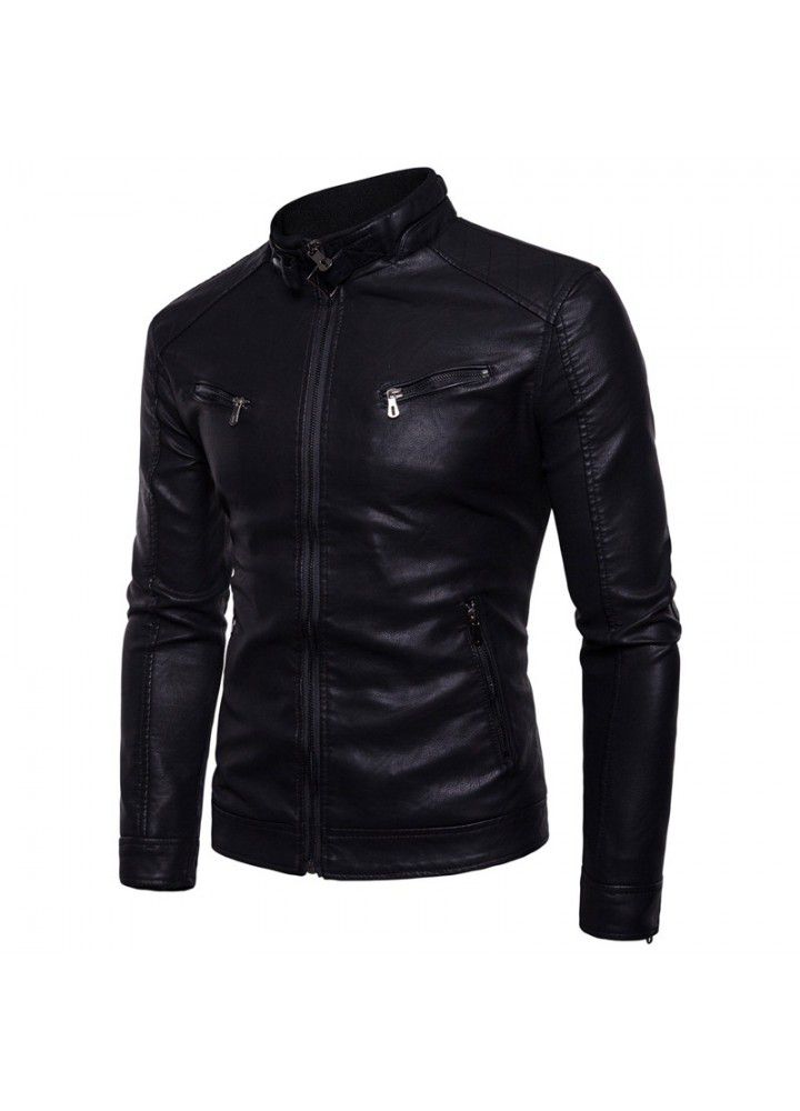 Sumaitong foreign trade source large size Plush men's leather jacket collar iron button men's motorcycle leather jacket