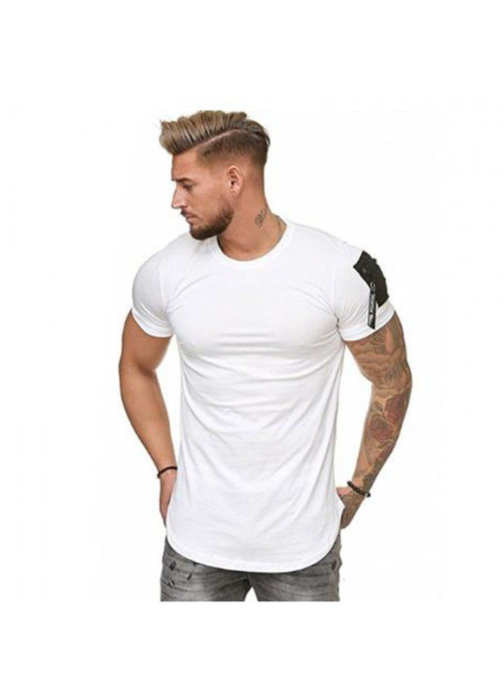 2020 foreign trade Amazon wish men's wear European and American leisure sports slim solid color round neck t-shirt men's short sleeve