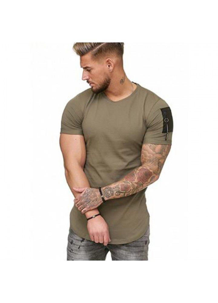 2020 foreign trade Amazon wish men's wear European and American leisure sports slim solid color round neck t-shirt men's short sleeve