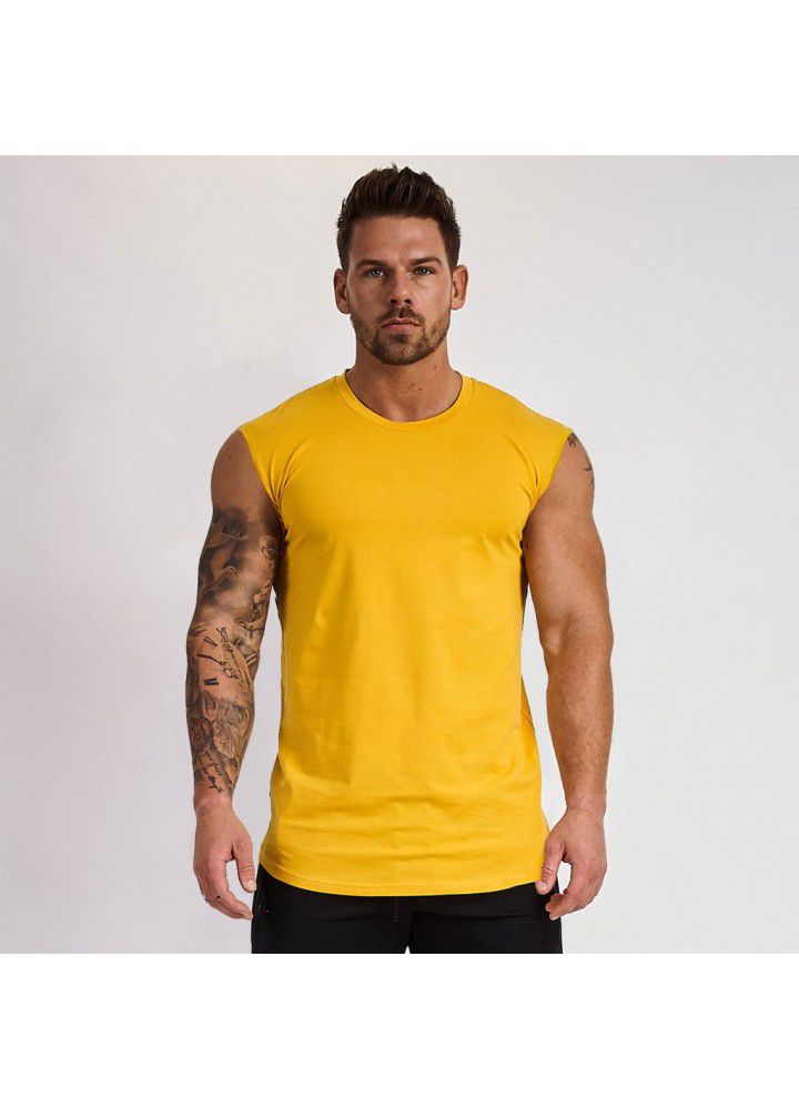 European and American logo free cotton sports vest men's fitness running sleeveless T-shirt