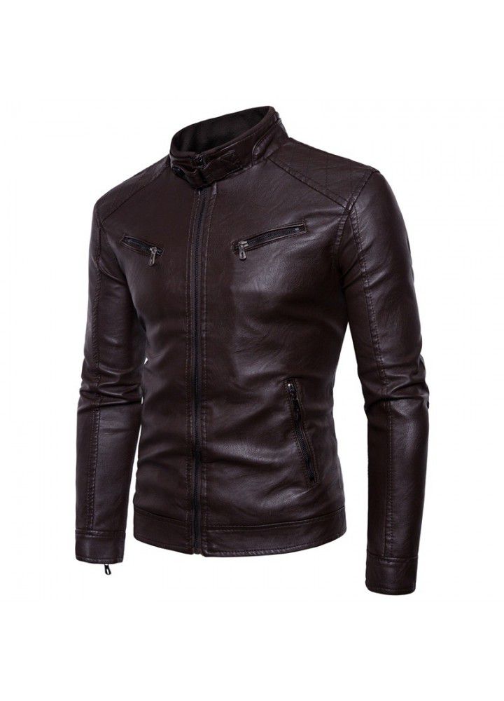 Sumaitong foreign trade source large size Plush men's leather jacket collar iron button men's motorcycle leather jacket
