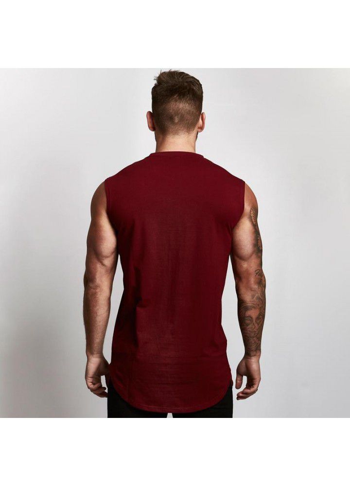 European and American logo free cotton sports vest men's fitness running sleeveless T-shirt