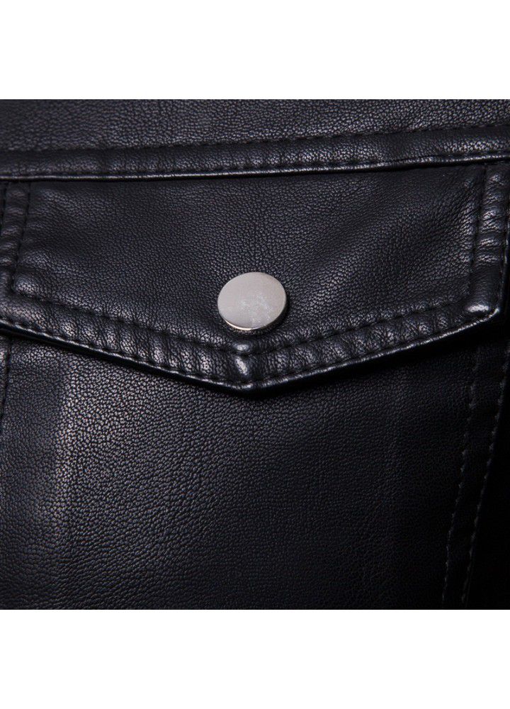 Foreign trade Amazon fall / winter 2019 new men's trend lapel jacket stereo Multi Pocket Pu wash leather men's wear