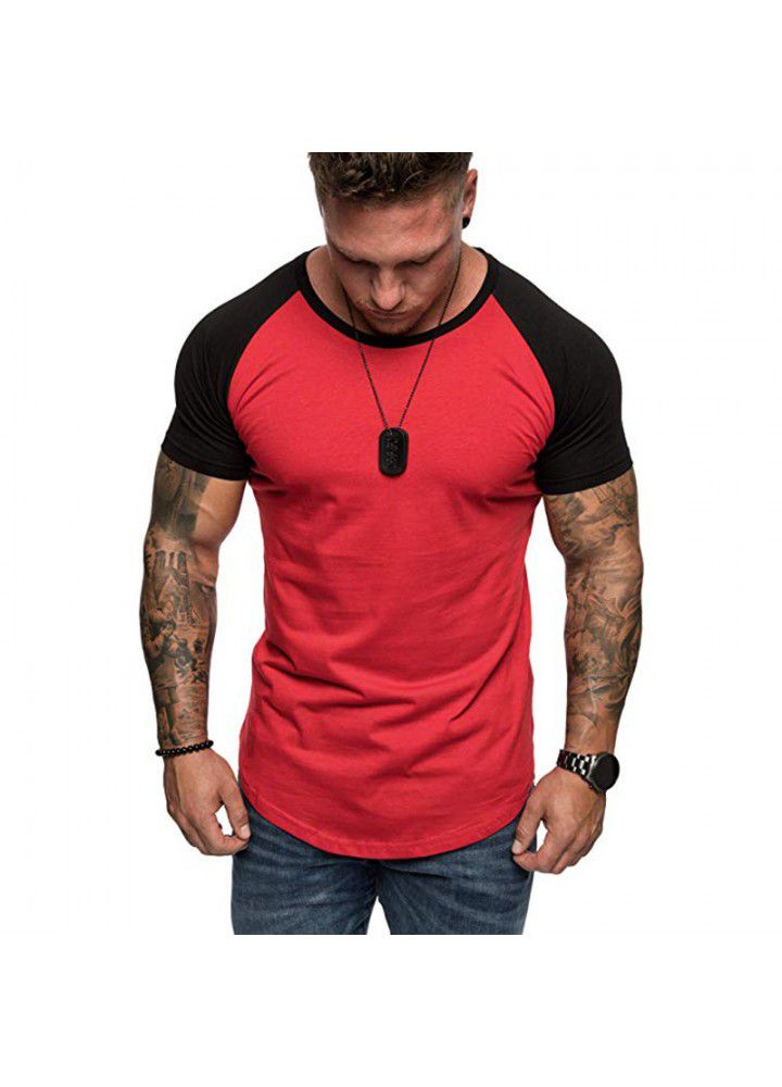 2021 foreign trade men's summer new European color matching sports loose casual fashion short sleeve t-shirt men's base shirt