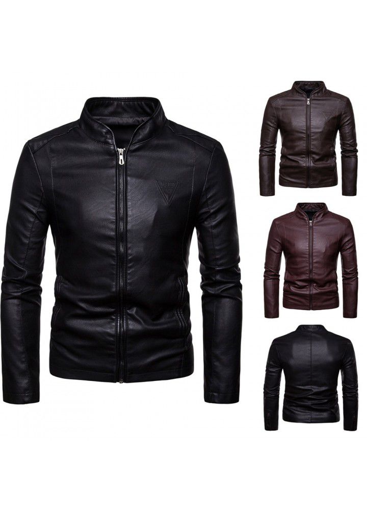 Foreign trade express Amazon 19 autumn winter new men's Korean fashion high quality collar jacket leather coat