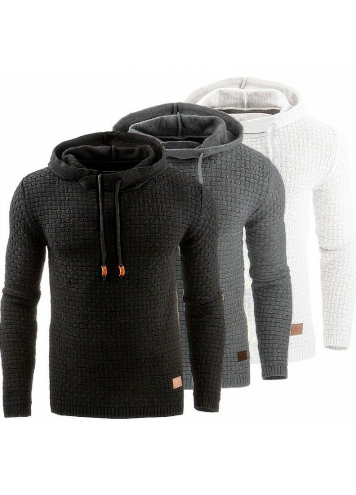Autumn and winter new European and American men's Jacquard sweater long sleeve Hoodie warm color hooded sport Pullover coat in stock