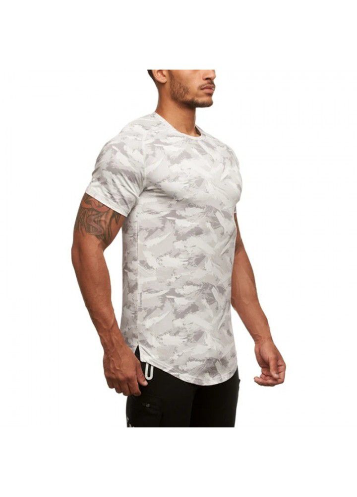 European and American summer new round neck sports fitness camouflage t-shirt men's sweat training short sleeve factory direct sales