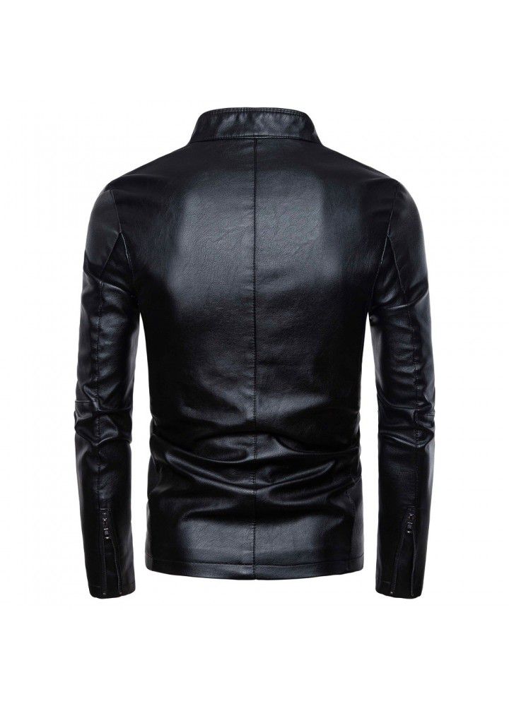 Cross border e-commerce 2019 spring and autumn new locomotive slim fitting leather coat men's British fashion stand collar leather coat py09