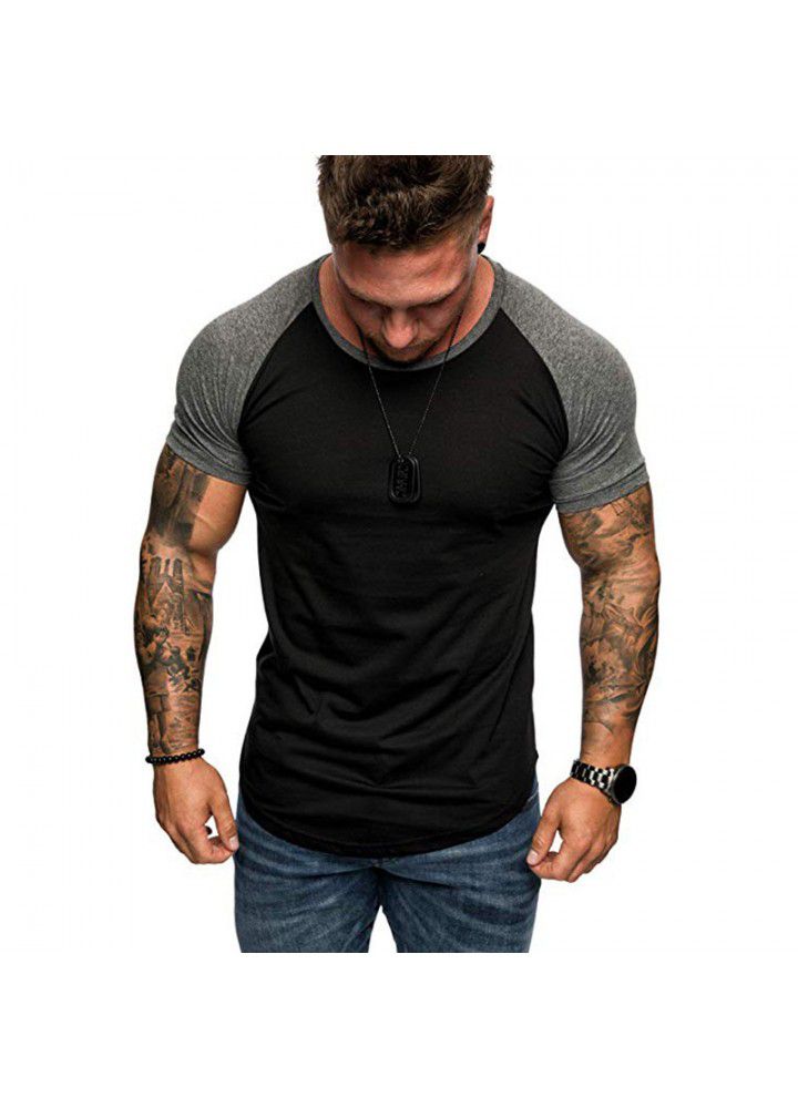 2021 foreign trade men's summer new European color matching sports loose casual fashion short sleeve t-shirt men's base shirt