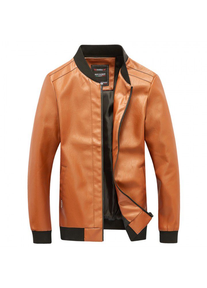 Autumn and winter 2019 fashion new young men's stand collar trend large PU Leather Men's slim fit leather jacket