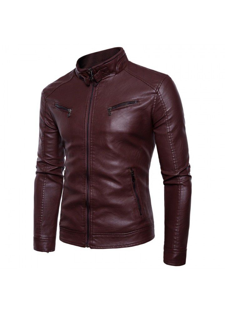 Sumaitong foreign trade source large size Plush men's leather jacket collar iron button men's motorcycle leather jacket