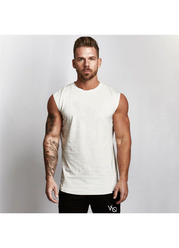 European and American logo free cotton sports vest men's fitness running sleeveless T-shirt