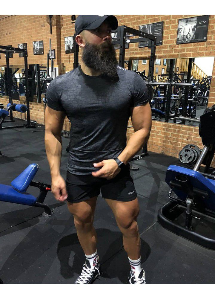 Cross border men's summer high elastic fitness running exercise round neck men's T-shirt leisure fashion brand sports short sleeve