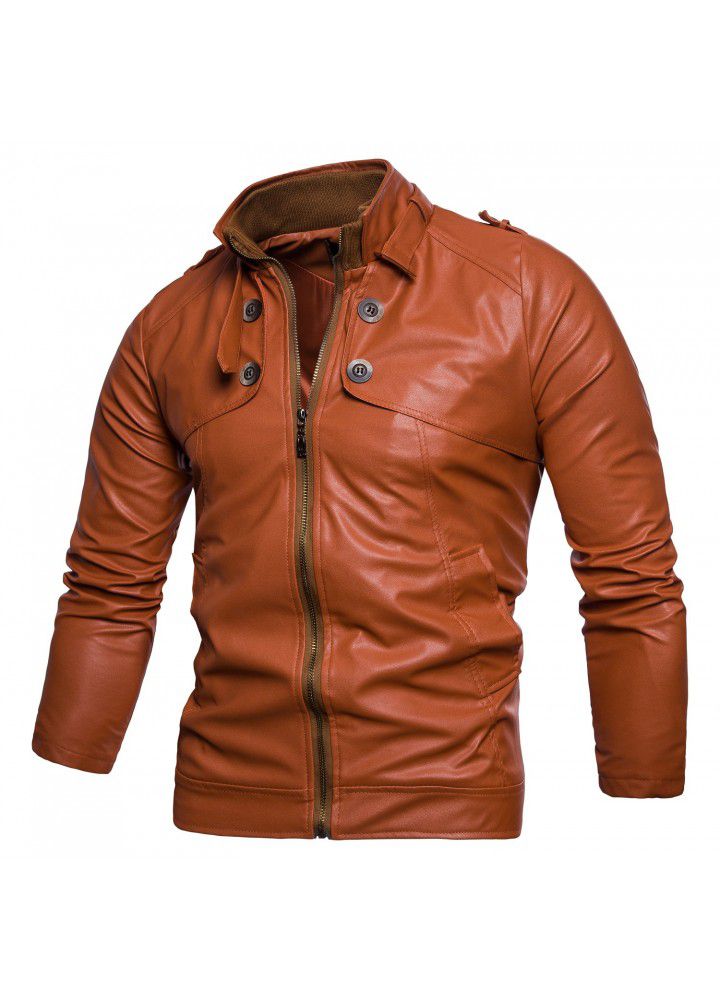 Cross border supply 2020 spring and autumn new men's multi button locomotive collar wash leather jacket men's jacket