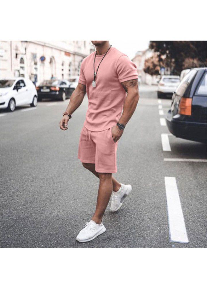 Foreign trade 2021 summer cross border Europe and America Amazon short sleeve shorts two piece sports leisure men's suit in stock