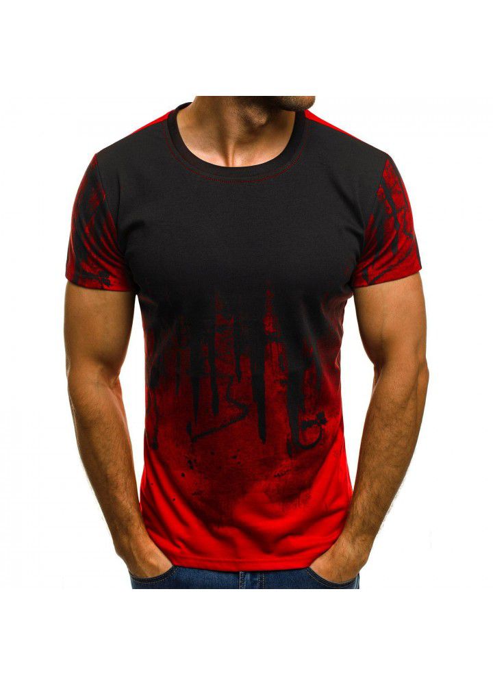 European and American men's fashion sports fitness personalized printed t-shirt men's summer thin short sleeve T-shirt 