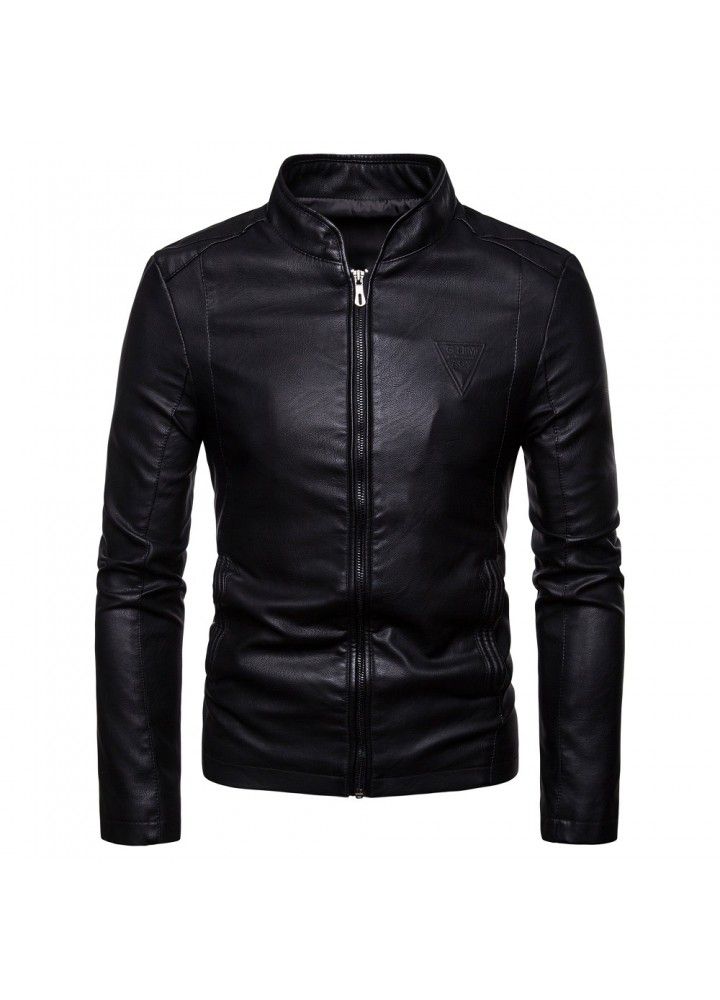 Foreign trade Amazon 2019 autumn new men's Korean slim collar large British PU leather jacket