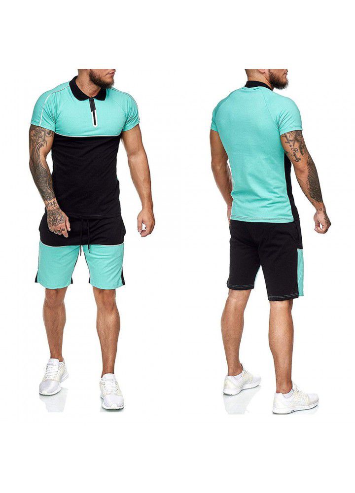 Cross border men's summer sports t-shirt men's suit 2020 new color matching slim fitting clothes leisure fashion short sleeve T-shirt