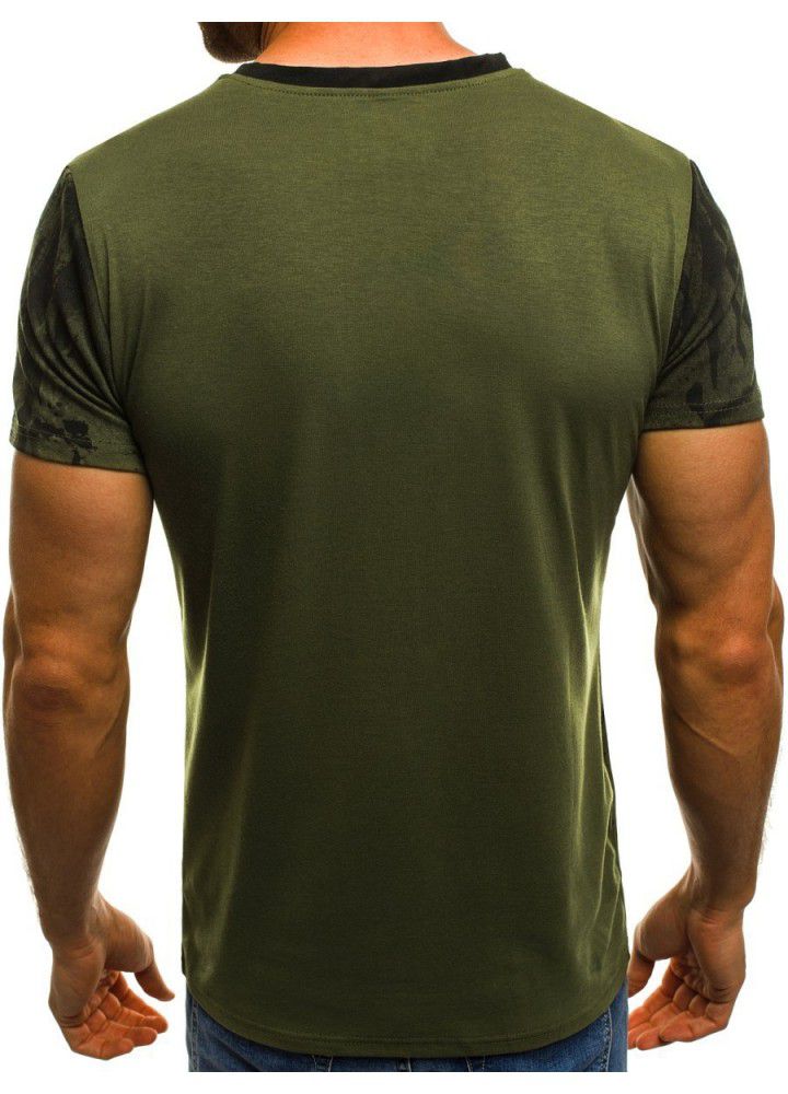 European and American men's fashion sports fitness personalized printed t-shirt men's summer thin short sleeve T-shirt 