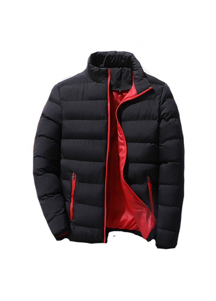 Autumn and winter 2020 thickened sports cotton padded jacket men's stand collar cardigan down jacket outdoor cotton padded jacket leisure coat warm cotton clothing