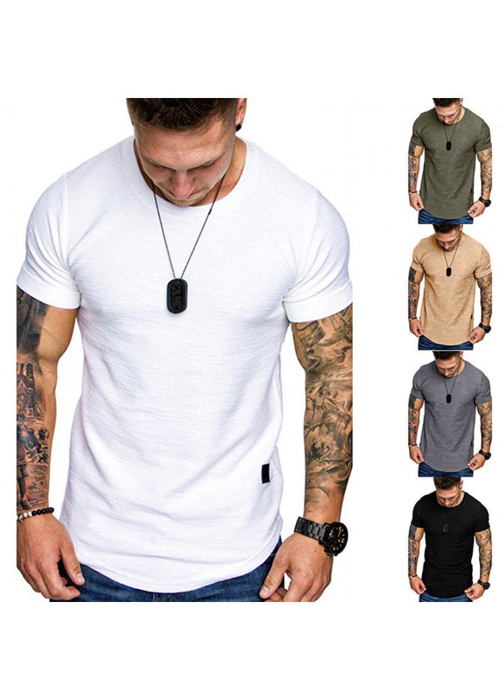 Amazon foreign trade Europe and America 2021 new men's T-shirt fashion leather logo round neck casual short sleeve t-shirt men