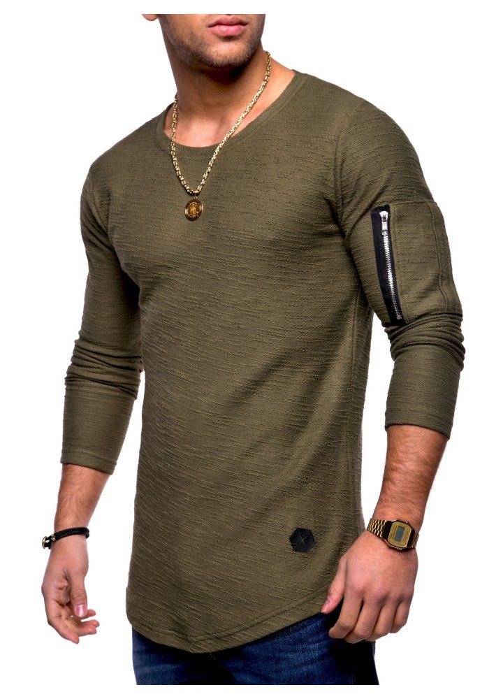 2020 foreign trade slim round neck men's long sleeve T-shirt arm zipper personality European and American style leisure t-shirt men