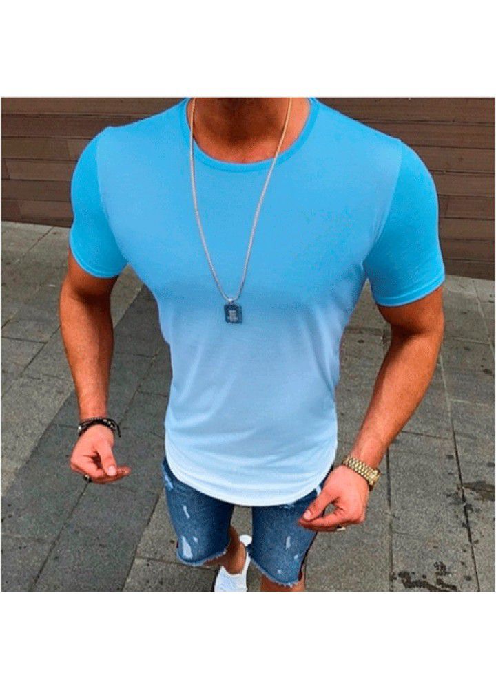 Summer short sleeve T-shirt foreign trade men's fashion brand gradient round neck elastic large loose advertising shirt custom logo