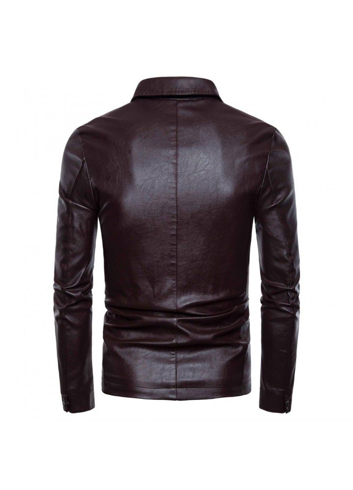 Cross border e-commerce 2019 new locomotive slim fitting leather suit men's British fashion Lapel leather jacket py10