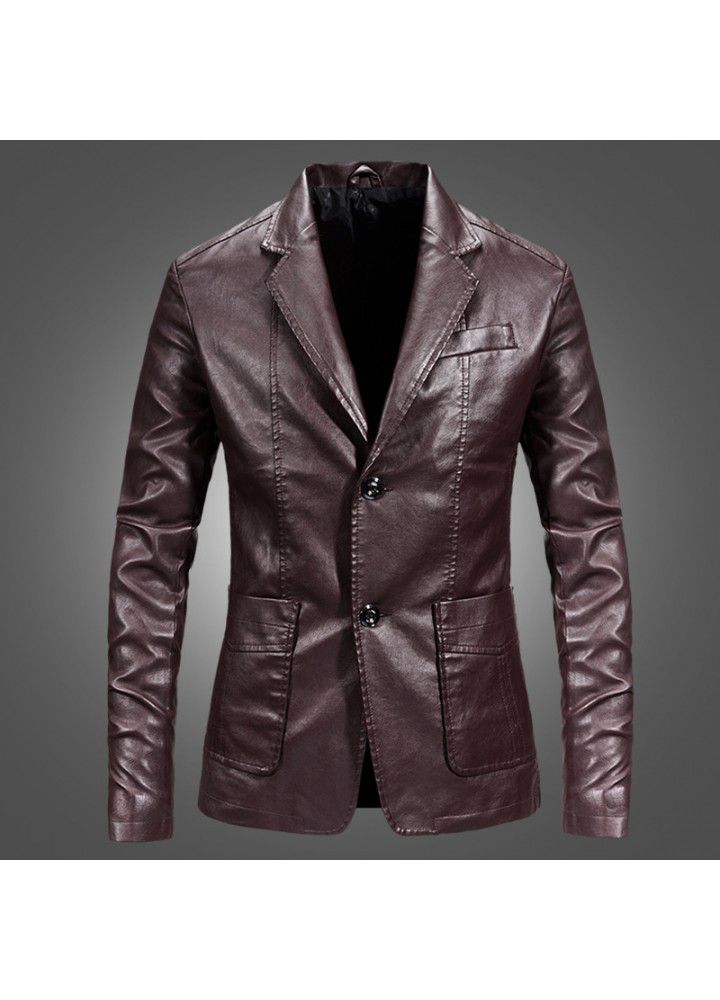 Fall 2019 men's leather suit warm wash leather trade Amazon leather jacket youth coat
