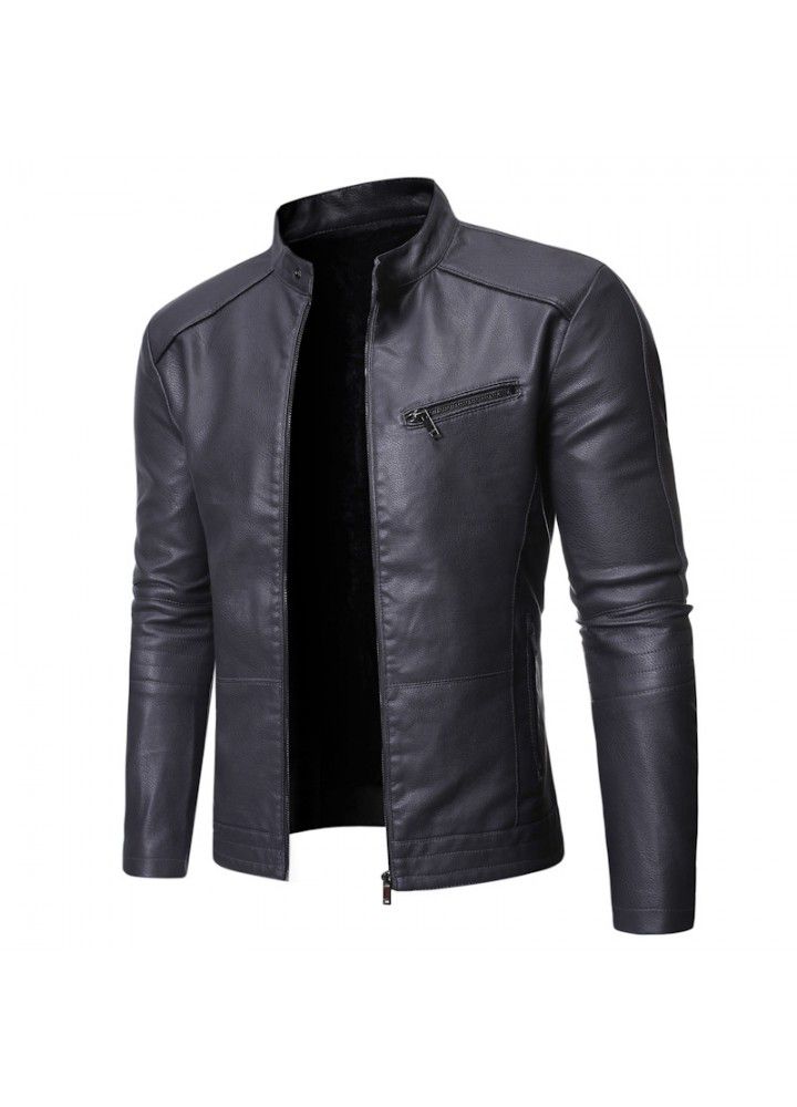 Cross border men's clothing autumn winter 2021 new men's Motorcycle Jacket stand collar versatile personality men's washing leather clothes