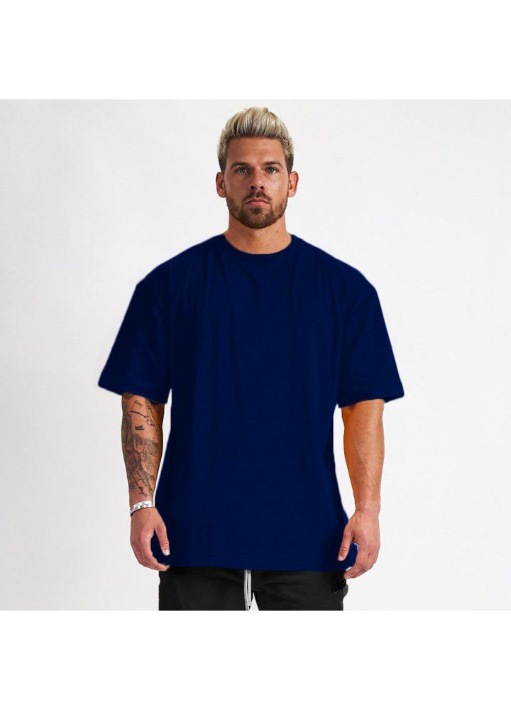 European and American hip hop style short sleeve sports fitness large t-shirt men's running leisure cotton exercise suit