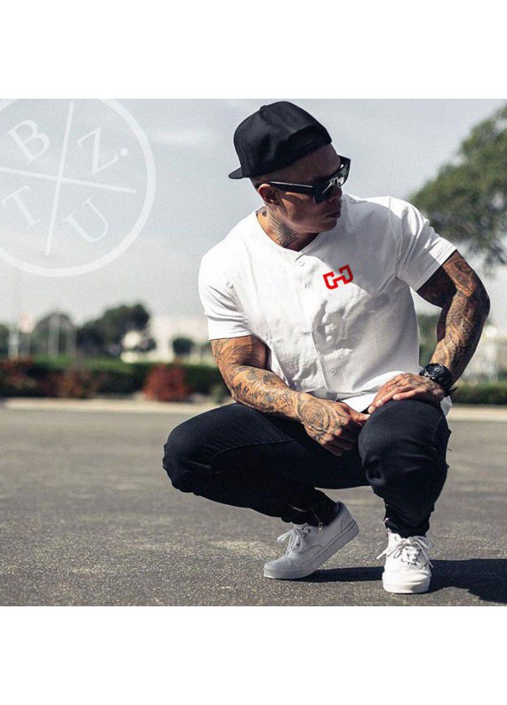 Fitness men's new cardigan T-shirt sports fitness short sleeve men's running casual top factory direct sales