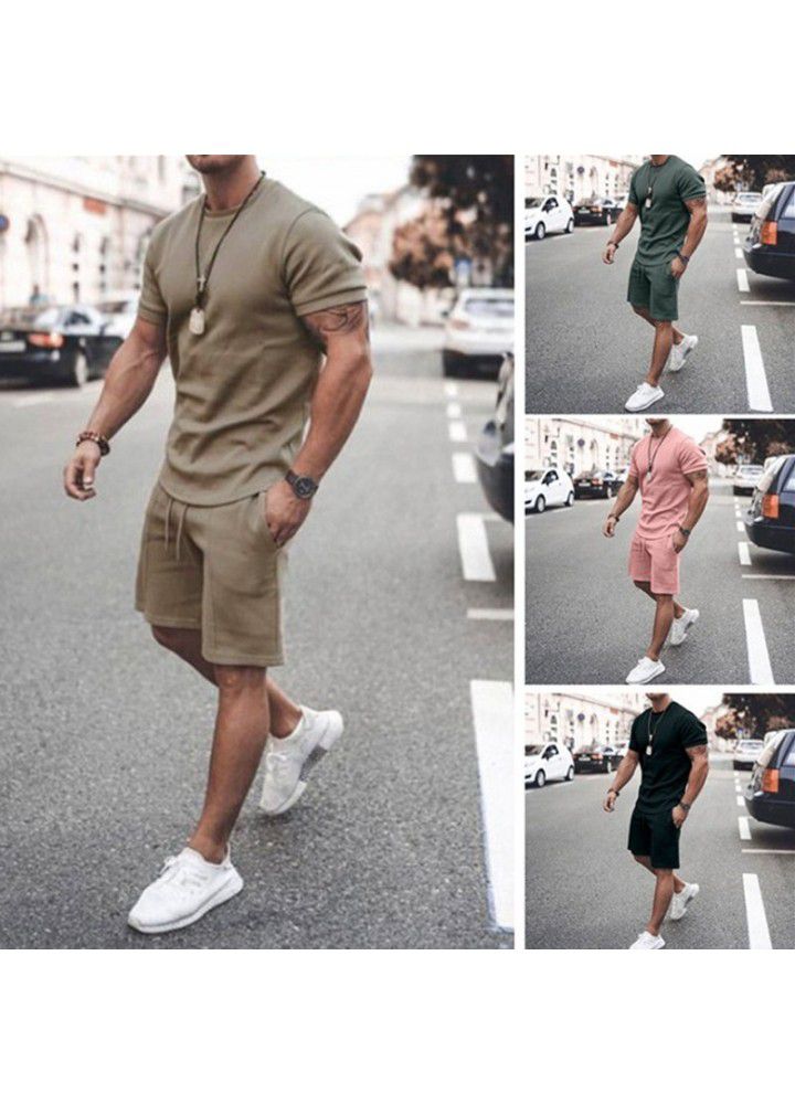 Foreign trade 2021 summer cross border Europe and America Amazon short sleeve shorts two piece sports leisure men's suit in stock