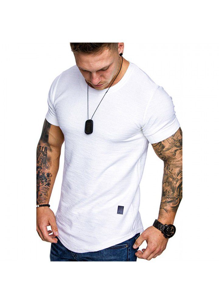 2020 new men's short sleeve T-shirt foreign trade European slubby cotton solid round neck t-shirt men's base shirt men's top