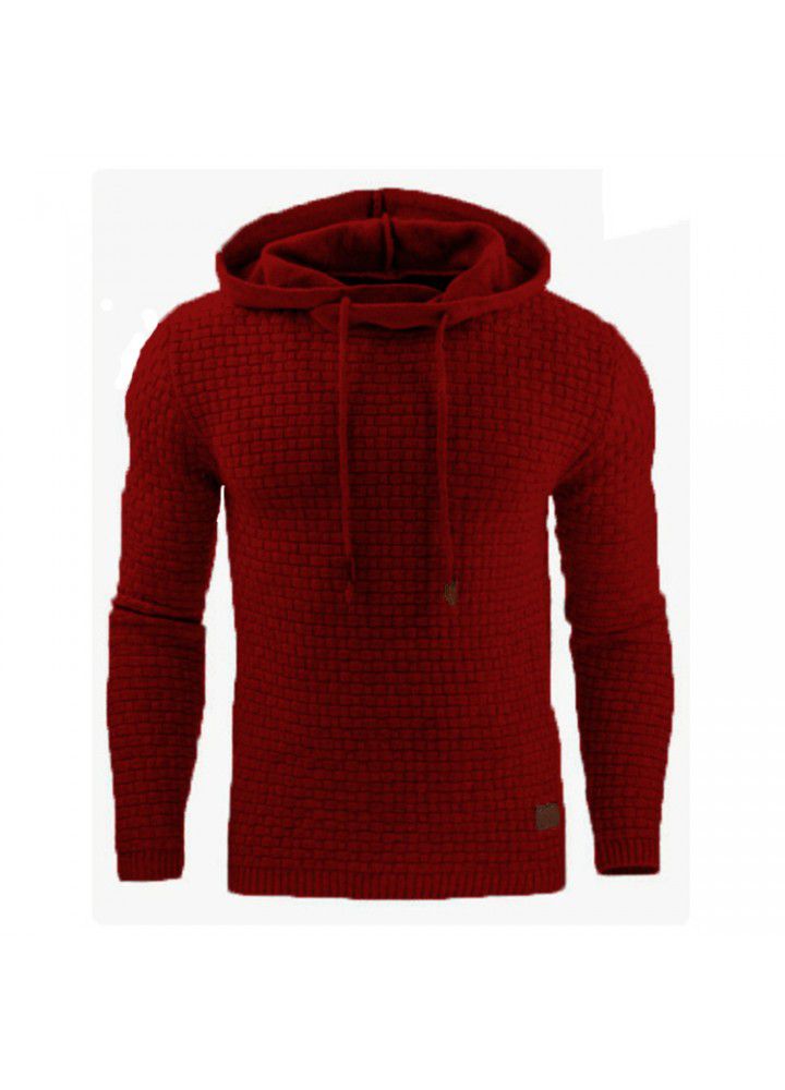 Autumn and winter new European and American men's Jacquard sweater long sleeve Hoodie warm color hooded sport Pullover coat in stock
