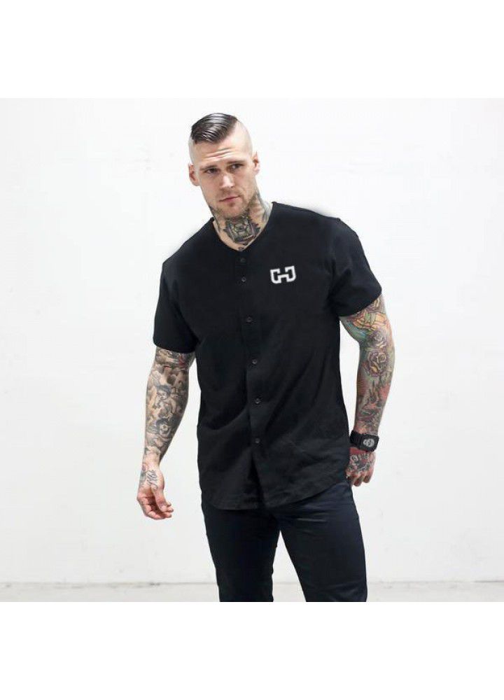 Fitness men's new cardigan T-shirt sports fitness short sleeve men's running casual top factory direct sales