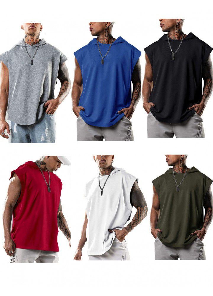 2021 Amazon new men's casual Pullover sports leisure European and American fashion sleeveless Hooded Vest
