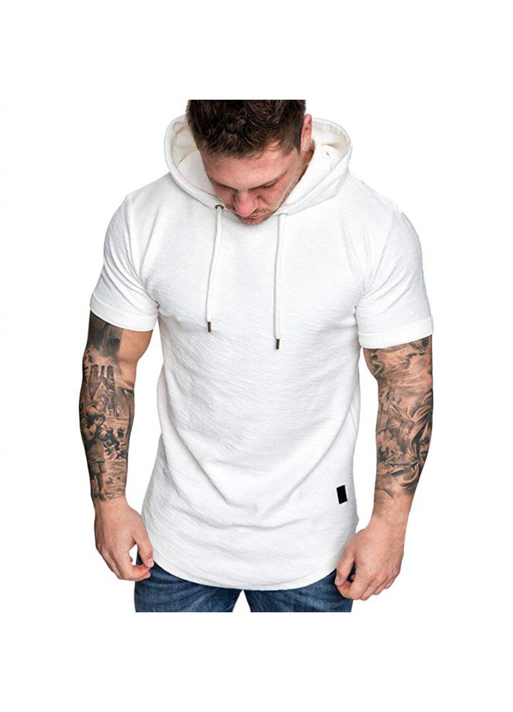 Amazon foreign trade new men's slub cotton T-shirt Hoodie leisure sports short sleeve t-shirt men's short sleeve