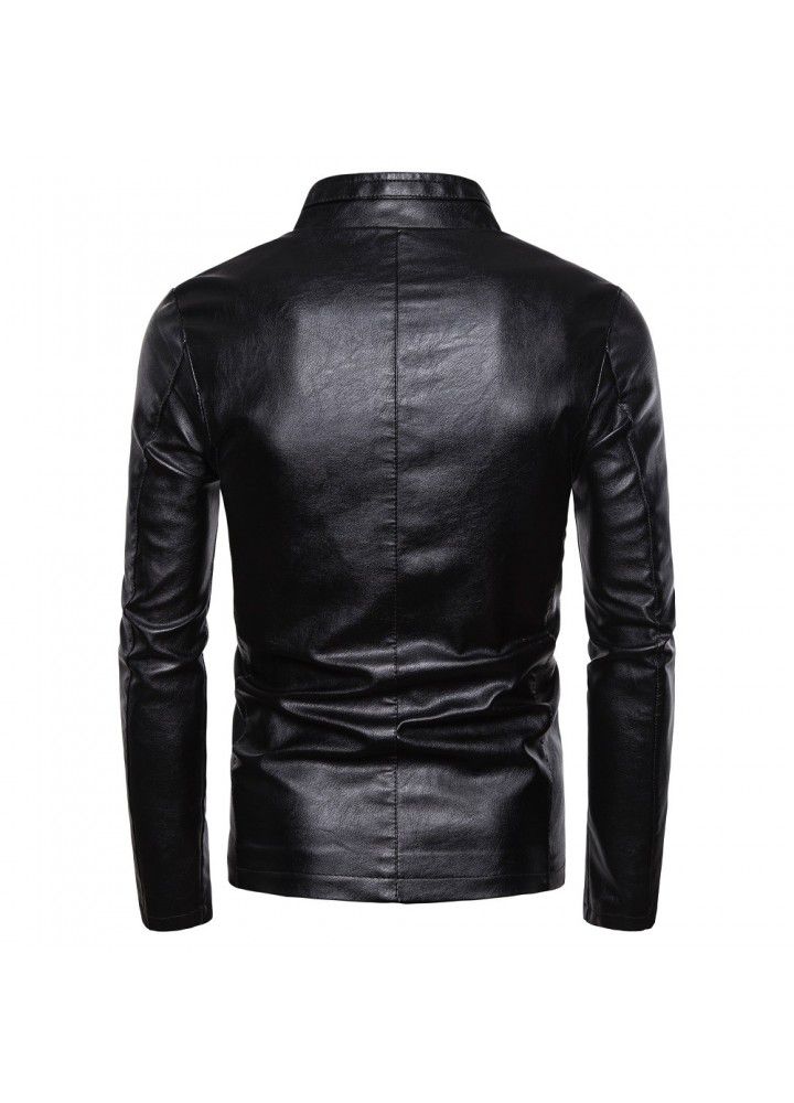 Foreign trade new 2019 spring and autumn new locomotive slim fitting leather coat men's British fashion Lapel leather coat py11