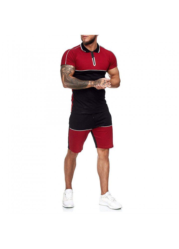Cross border men's summer sports t-shirt men's suit 2020 new color matching slim fitting clothes leisure fashion short sleeve T-shirt