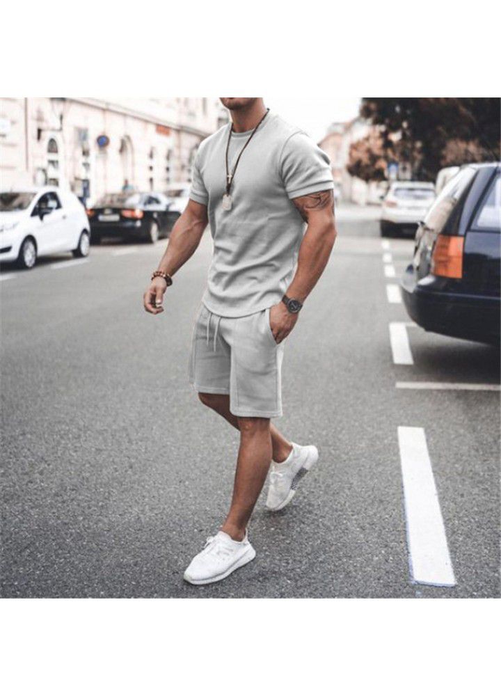 Foreign trade 2021 summer cross border Europe and America Amazon short sleeve shorts two piece sports leisure men's suit in stock