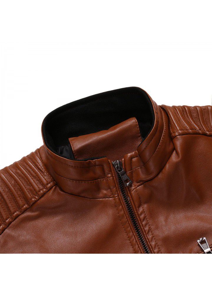 Foreign trade Amazon's new men's European and American leisure stand collar motorcycle leather jacket jacket fashion in autumn and winter of 2019