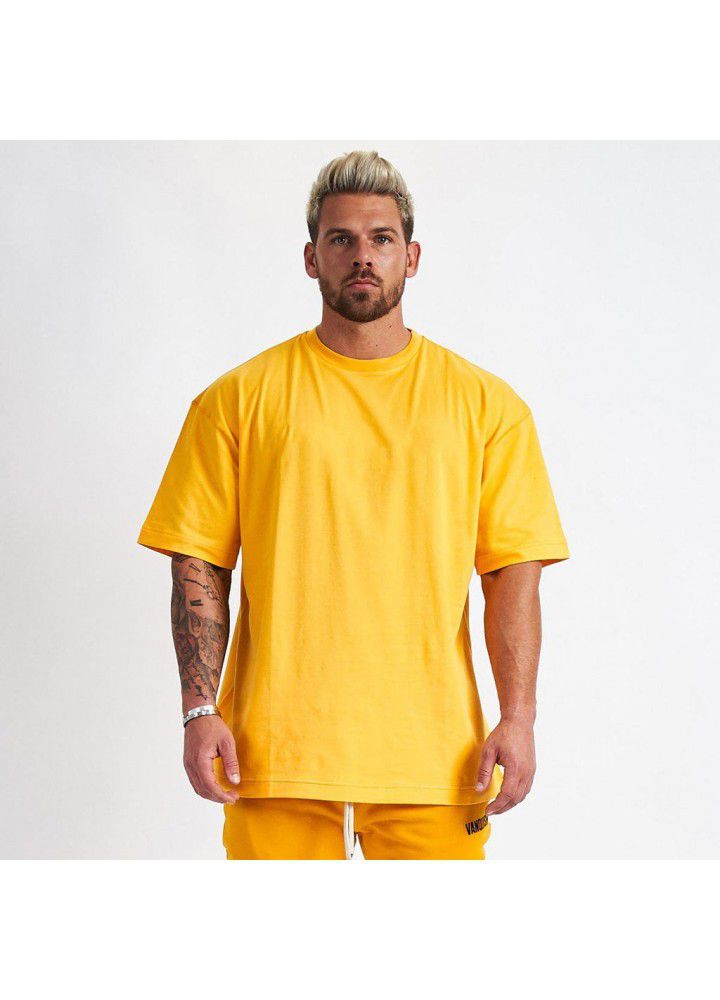 European and American hip hop style short sleeve sports fitness large t-shirt men's running leisure cotton exercise suit