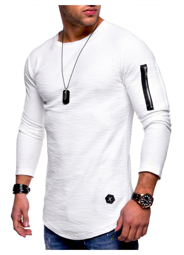 2020 foreign trade slim round neck men's long sleeve T-shirt arm zipper personality European and American style leisure t-shirt men