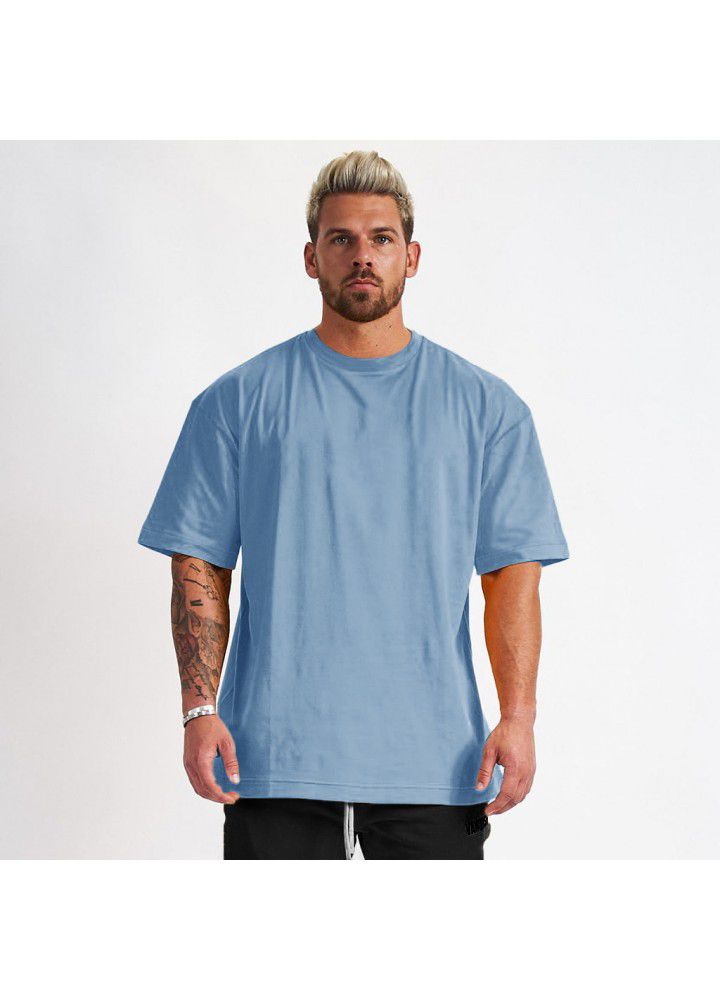 European and American hip hop style short sleeve sports fitness large t-shirt men's running leisure cotton exercise suit