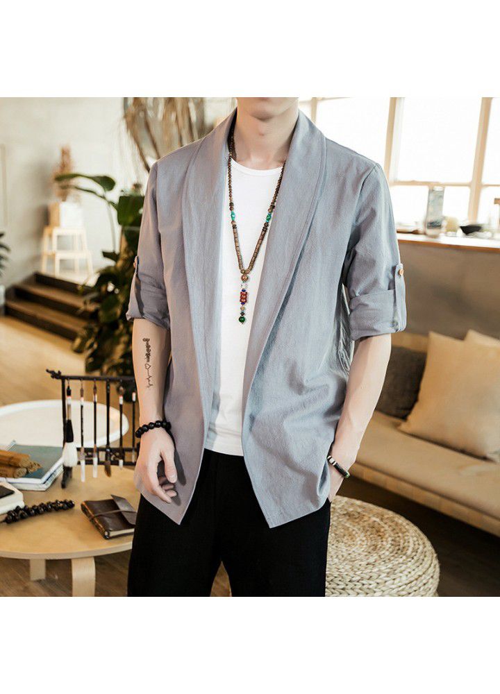 2020 new Chinese style retro Daopao Cape home Chinese Costume Large casual Chinese Cape Jacket for men